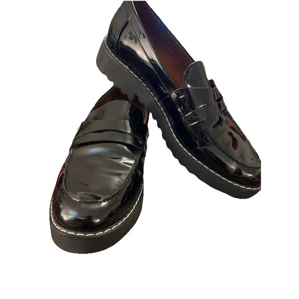 FRANCO SARTO Cassandra Women 7.5M Black Patent Faux Leather‎ Y2K Loafer Gorecore